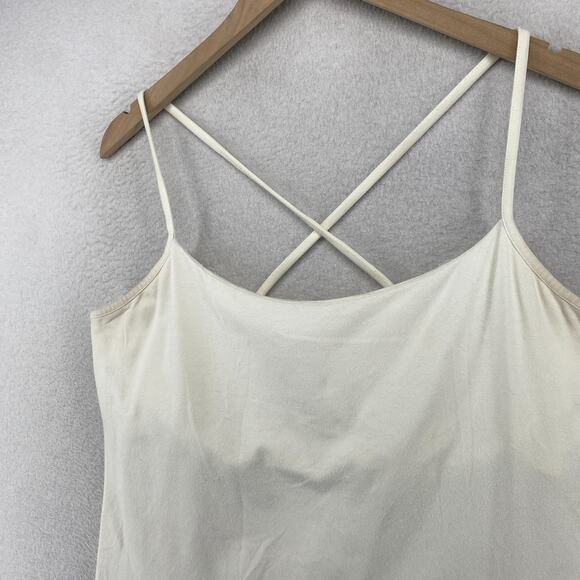 EILEEN FISHER Tank Top XL Organic Cotton Jersey Cross Back Shelf Bra White USA - Picture 2 of 16